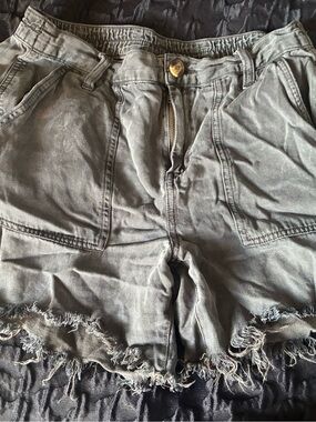 aerie Olive Green Frayed Hem Utility Shorts